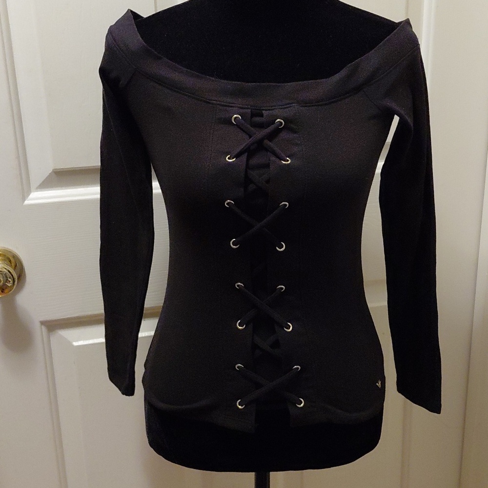 Guess Black Off-the-Shoulder Lace-Up Top XS NWT